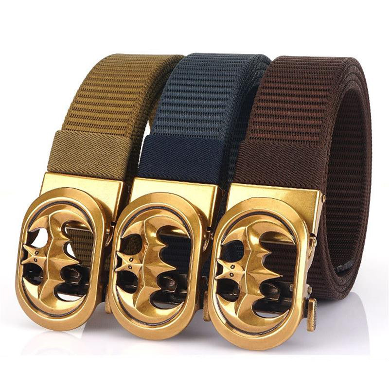 SupSindy Muški najlonski remen Luksuzni šišmiš Metalni platneni pojasevi s automatskom kopčom za žene Modni traperice Pojas Ležerni muški remen Crni