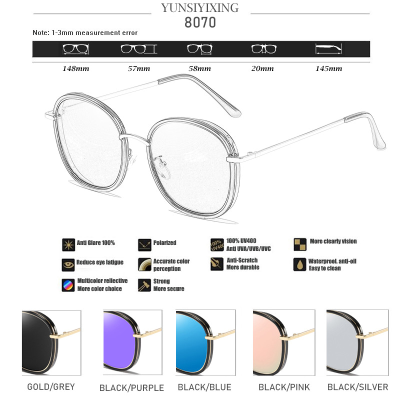 YUNSIYIXING moteriški akiniai nuo saulės poliarizuoti klasikiniai prekės ženklo dizainerio vairavimo akiniai nuo saulės moterims, senovinės mados Lunettes De Soleil