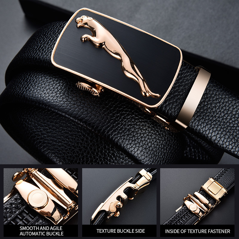 [FLMB]jednostavni muški remen od prave kože modni dizajner poslovni novi remen Jaguar uzorak ukrasna automatska kopča od legure