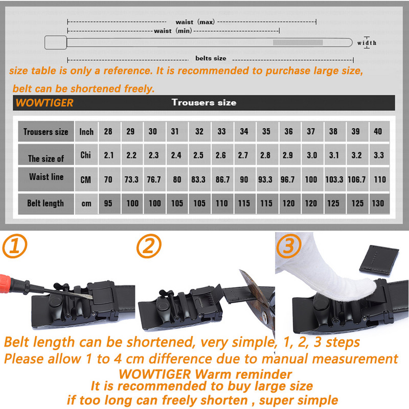 WOWTIGER Designers Vīriešu melna Automātiska sprādze Ādas luksusa josta Vīriešu sakausējuma sprādzes Jostas vīriešiem Ceinture Homme Cinto Masculino