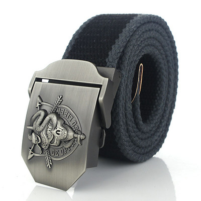 BOKADIAO Muški i ženski vojni platneni remen luksuzna cobra lubanja metalna kopča jeans remen Vojni taktički remeni za muški remen oko struka