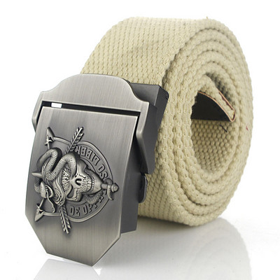 BOKADIAO Muški i ženski vojni platneni remen luksuzna cobra lubanja metalna kopča jeans remen Vojni taktički remeni za muški remen oko struka
