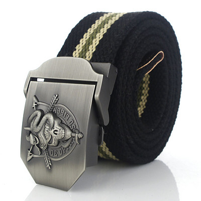 BOKADIAO Muški i ženski vojni platneni remen luksuzna cobra lubanja metalna kopča jeans remen Vojni taktički remeni za muški remen oko struka