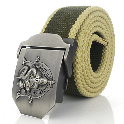 BOKADIAO Muški i ženski vojni platneni remen luksuzna cobra lubanja metalna kopča jeans remen Vojni taktički remeni za muški remen oko struka