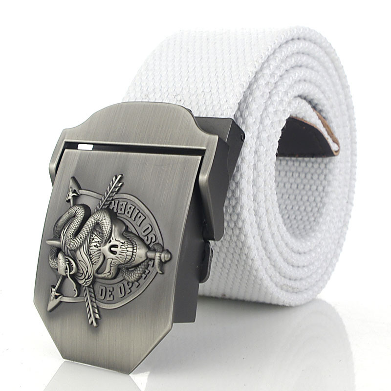 BOKADIAO Muški i ženski vojni platneni remen luksuzna cobra lubanja metalna kopča jeans remen Vojni taktički remeni za muški remen oko struka