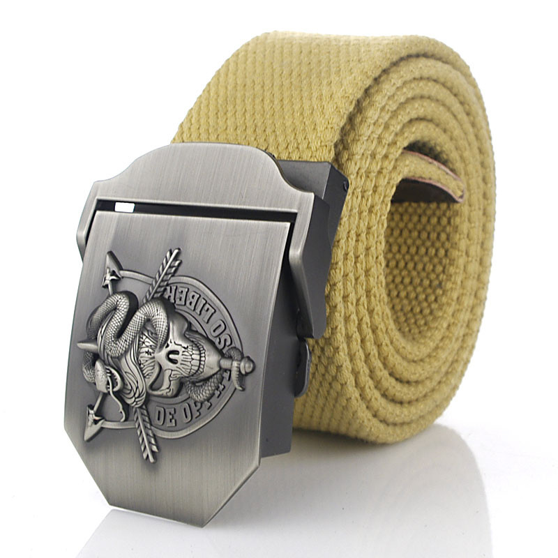 BOKADIAO Muški i ženski vojni platneni remen luksuzna cobra lubanja metalna kopča jeans remen Vojni taktički remeni za muški remen oko struka