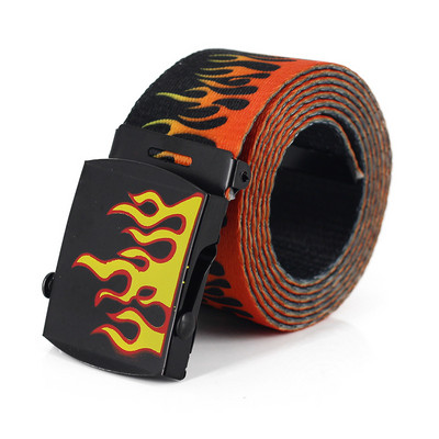 Creative Flame Print diržai vyrams/moterims Madingi nailono metaliniai diržai su sagtimi Aukštos kokybės diržai vyriški prabangūs laisvalaikio dirželiai, juosmens juosta