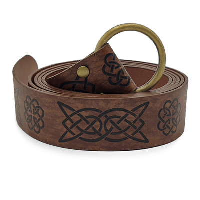 Srednjovjekovni reljefni Viking Vegvisir PU kožni remen s O prstenom Retro renesansni remen s viteškim kopčama Kožni remen za muškarce
