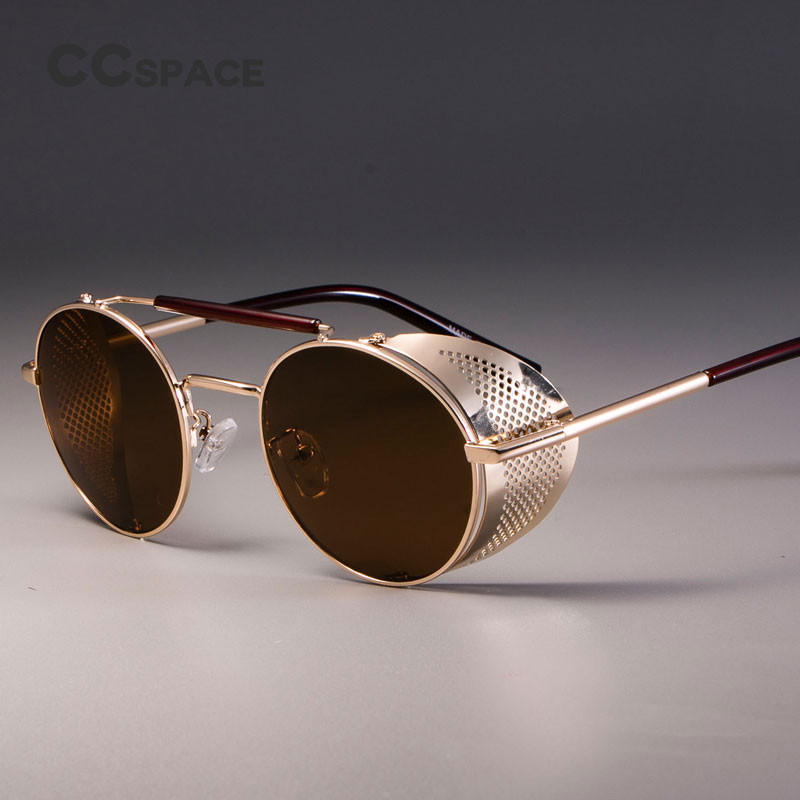 zml14 Retro apvalūs metaliniai akiniai nuo saulės Steampunk Vyrai Moterims Prekės ženklo dizainerio akiniai Oculos De Sol Shades Apsauga nuo UV spindulių