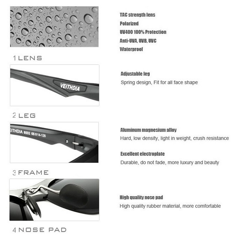 VEITHDIA Aluminij Magnezij Muške polarizirane sunčane naočale Noćno gledanje Ogledalo Muške naočale Sunčane naočale Oculos za muškarce 6502