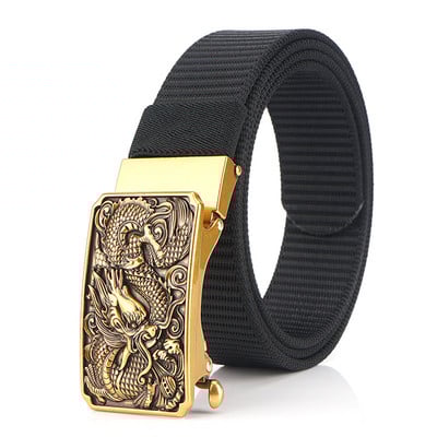 Cureaua de nailon pentru bărbați, cu cataramă automată din metal, cu dragon de lux, Curele de pânză pentru bărbați, curea de blugi de modă, curea masculină casual în aer liber