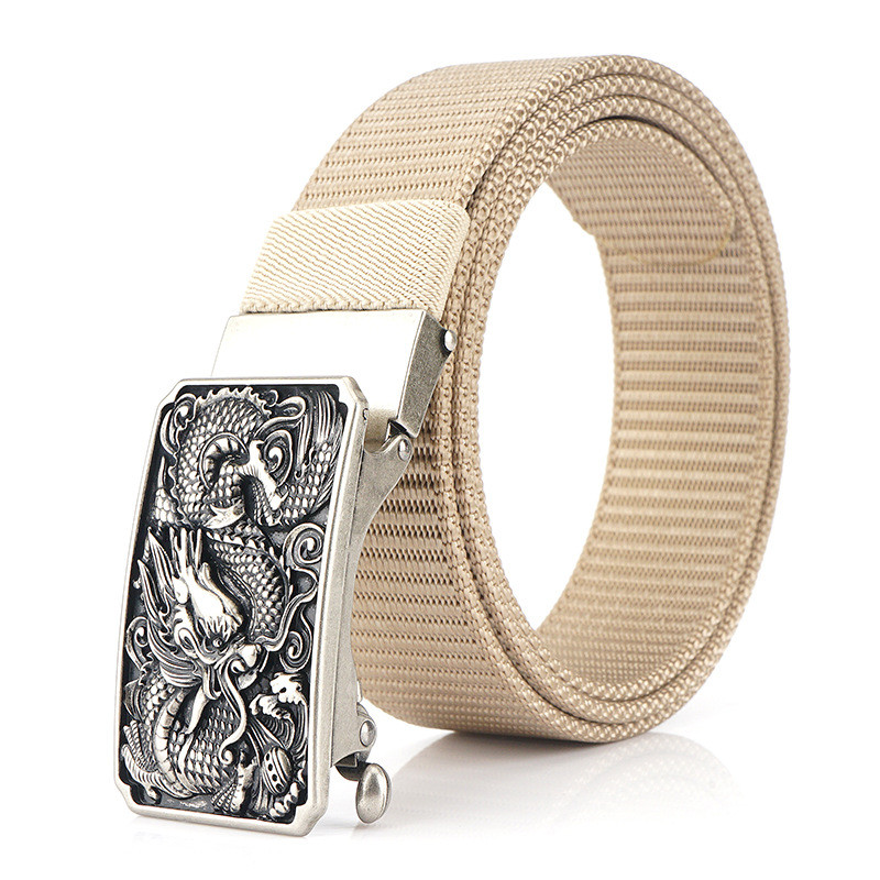 Cureaua de nailon pentru bărbați, cu cataramă automată din metal, cu dragon de lux, Curele de pânză pentru bărbați, curea de blugi de modă, curea masculină casual în aer liber