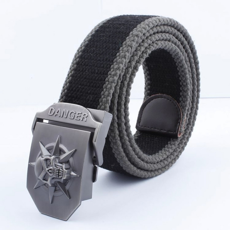 2021 m. Naujas vyrų karinis drobinis diržas, skeletas, kaukolės lydinio diržo sagtis, populiarus pankiškas diržas