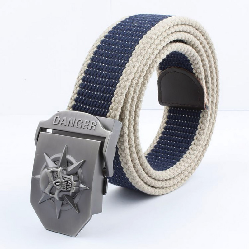 2021 m. Naujas vyrų karinis drobinis diržas, skeletas, kaukolės lydinio diržo sagtis, populiarus pankiškas diržas