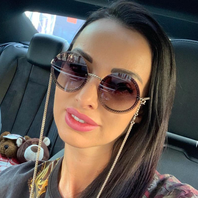 QPeClou 2019 Lanț de modă Ochelari de soare rotunzi pentru femei Ochelari de soare de designer de marcă din metal pentru bărbați Ochelari de vedere negri Lant neinclus