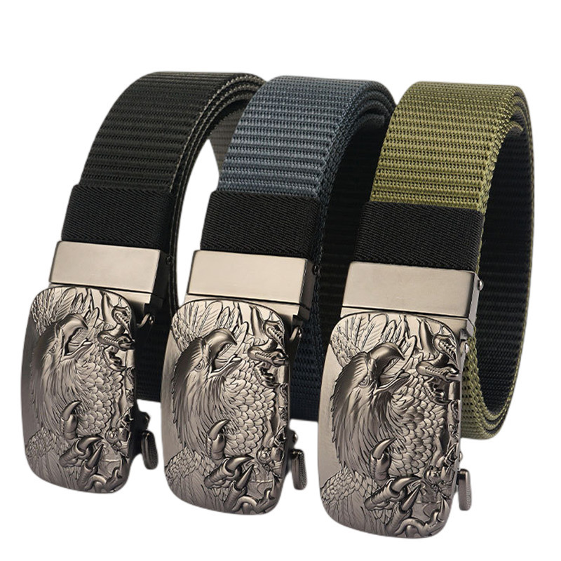 SupSindy Man kétoldalas nylon öv Eagle Rotate fém automata csatos vászon övek férfi farmernadrág derékpánt kétszínű férfi pánt