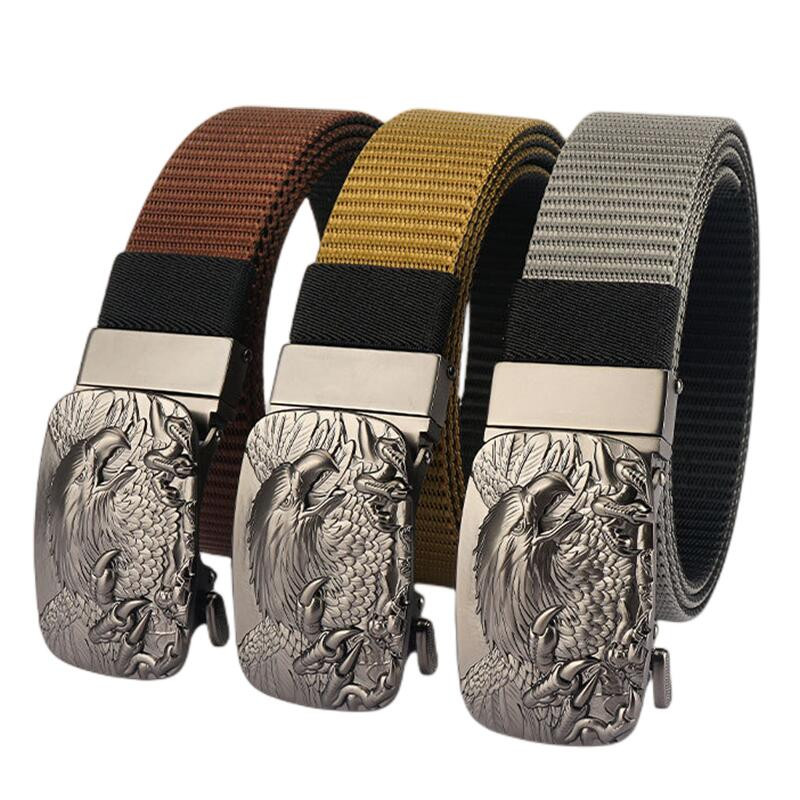 SupSindy Man kétoldalas nylon öv Eagle Rotate fém automata csatos vászon övek férfi farmernadrág derékpánt kétszínű férfi pánt