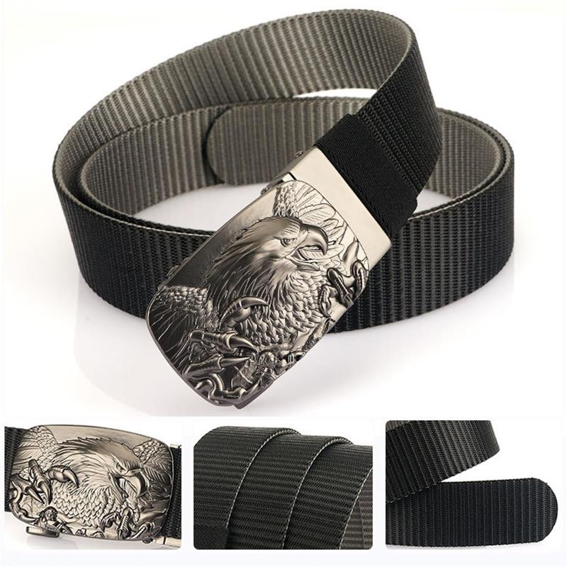 SupSindy Man kétoldalas nylon öv Eagle Rotate fém automata csatos vászon övek férfi farmernadrág derékpánt kétszínű férfi pánt