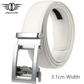 3,1 cm széles férfi üzleti deréköv racsnis csat formális stílusú luxus márka valódi bőr öv férfi fehér fekete khaki B900