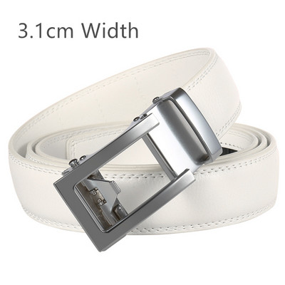 3,1 cm széles férfi üzleti deréköv racsnis csat formális stílusú luxus márka valódi bőr öv férfi fehér fekete khaki B900