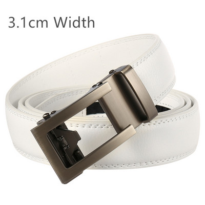 3,1 cm széles férfi üzleti deréköv racsnis csat formális stílusú luxus márka valódi bőr öv férfi fehér fekete khaki B900