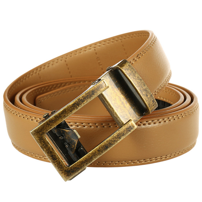 3,1 cm széles férfi üzleti deréköv racsnis csat formális stílusú luxus márka valódi bőr öv férfi fehér fekete khaki B900