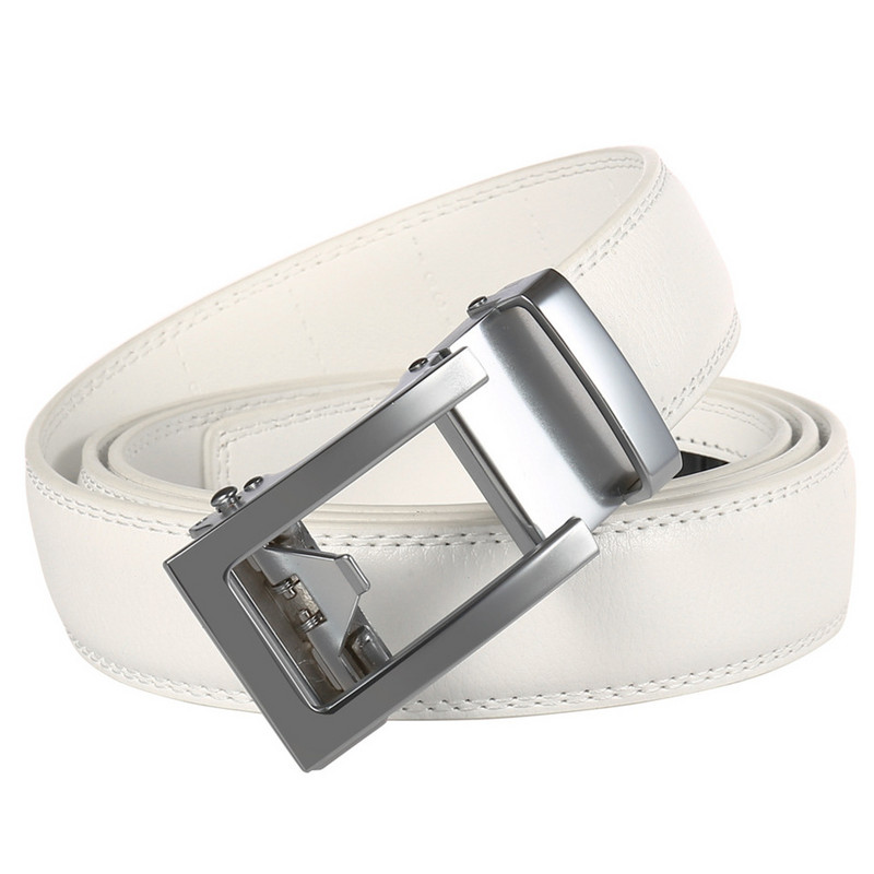 3,1 cm széles férfi üzleti deréköv racsnis csat formális stílusú luxus márka valódi bőr öv férfi fehér fekete khaki B900