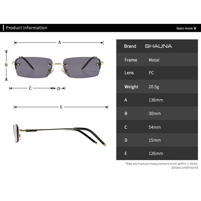 SHAUNA Ins populari ochelari de soare fără montură, modă, bomboane, nuanțe mici, dreptunghiulare, UV400