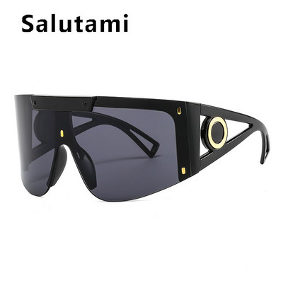 Uued luksuslikud brändi One Piece ülisuured päikeseprillid naistele Vintage kaarekujulised ruudukujulised päikeseprillid meeste laia jalaga ääristeta hip-hop prillid