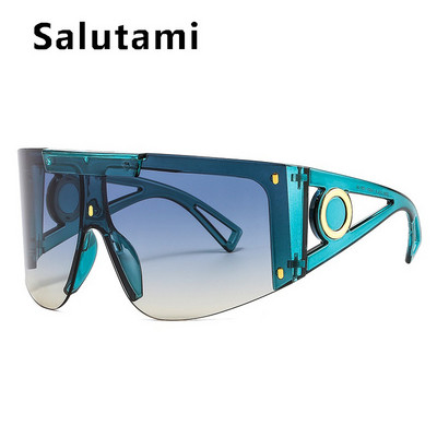 Uued luksuslikud brändi One Piece ülisuured päikeseprillid naistele Vintage kaarekujulised ruudukujulised päikeseprillid meeste laia jalaga ääristeta hip-hop prillid