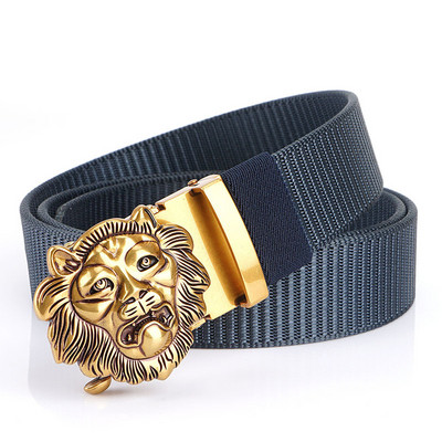 SupSindy Cureaua de nailon pentru bărbați, cu leu de lux, auriu, cu cataramă automată din metal, curele de pânză pentru bărbați, blugi la modă, curea neagră pentru bărbați