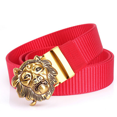 SupSindy Cureaua de nailon pentru bărbați, cu leu de lux, auriu, cu cataramă automată din metal, curele de pânză pentru bărbați, blugi la modă, curea neagră pentru bărbați