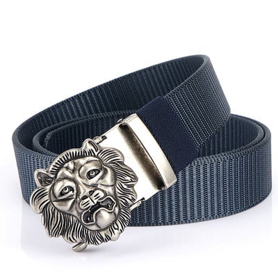 SupSindy Cureaua de nailon pentru bărbați, cu leu de lux, auriu, cu cataramă automată din metal, curele de pânză pentru bărbați, blugi la modă, curea neagră pentru bărbați