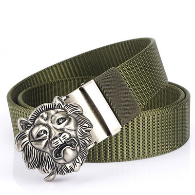 SupSindy Cureaua de nailon pentru bărbați, cu leu de lux, auriu, cu cataramă automată din metal, curele de pânză pentru bărbați, blugi la modă, curea neagră pentru bărbați