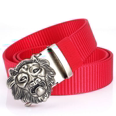 SupSindy Cureaua de nailon pentru bărbați, cu leu de lux, auriu, cu cataramă automată din metal, curele de pânză pentru bărbați, blugi la modă, curea neagră pentru bărbați