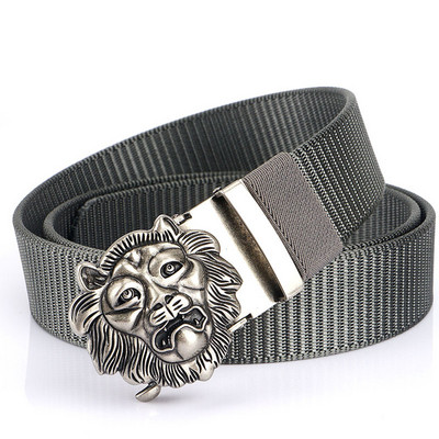 SupSindy Cureaua de nailon pentru bărbați, cu leu de lux, auriu, cu cataramă automată din metal, curele de pânză pentru bărbați, blugi la modă, curea neagră pentru bărbați