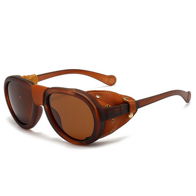 Prevelike muške polarizirane sunčane naočale za žene Luksuzni dizajn okruglih kožnih naočala u steampunk stilu Vintage Oculos UV400 Gafas