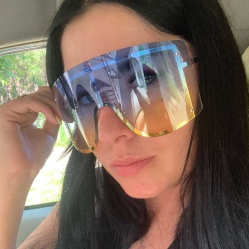 Oversize akiniai nuo saulės moteris 2020 Prabangūs be rėmelių Madingi Gamintojas Gradientiniai akiniai nuo saulės moteriški metaliniai Juodi Akiniai Gafas de sol