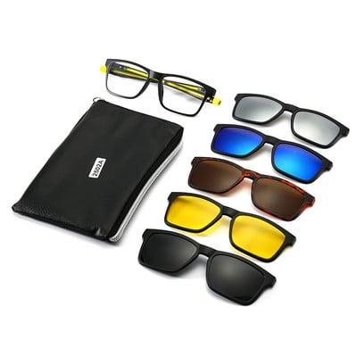 Ochelari unisex Ochelari de soare retro cu 5 bucăți lentile interschimbabile pentru bărbați și femei, cadru incasabil TR90, cu agrafă, protecție UV.