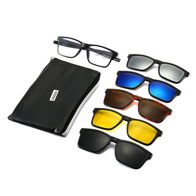 Ochelari unisex Ochelari de soare retro cu 5 bucăți lentile interschimbabile pentru bărbați și femei, cadru incasabil TR90, cu agrafă, protecție UV.