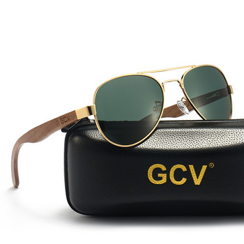 GCV 2022 Нови ръчно изработени дървени пилотски слънчеви очила Поляризирани мъжки очила UV400 защита Огледало Очила Орехово дърво Oculos G369