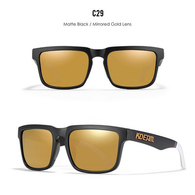 KDEAM uustulnukad värvilised ruudukujulised päikeseprillid meestele Kolmemõõtmelise kaubamärgi logoga polariseeritud + UV400 kaitseklaas karbiga