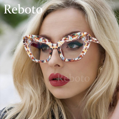 Oversized Glasses Cat Eye Eyeglass Frame For Women New Vintage Style Clear Lens Luxury Eyeglasses Leopard Candy Color Eyewear