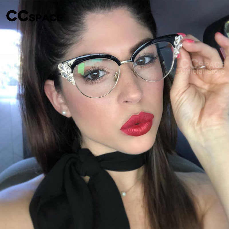 45120 Moteriški optiniai akinių rėmeliai katės akims blizgantys kalnų krištoliniai akmenys moterims prekės ženklo dizainerio akiniai, madingi akiniai