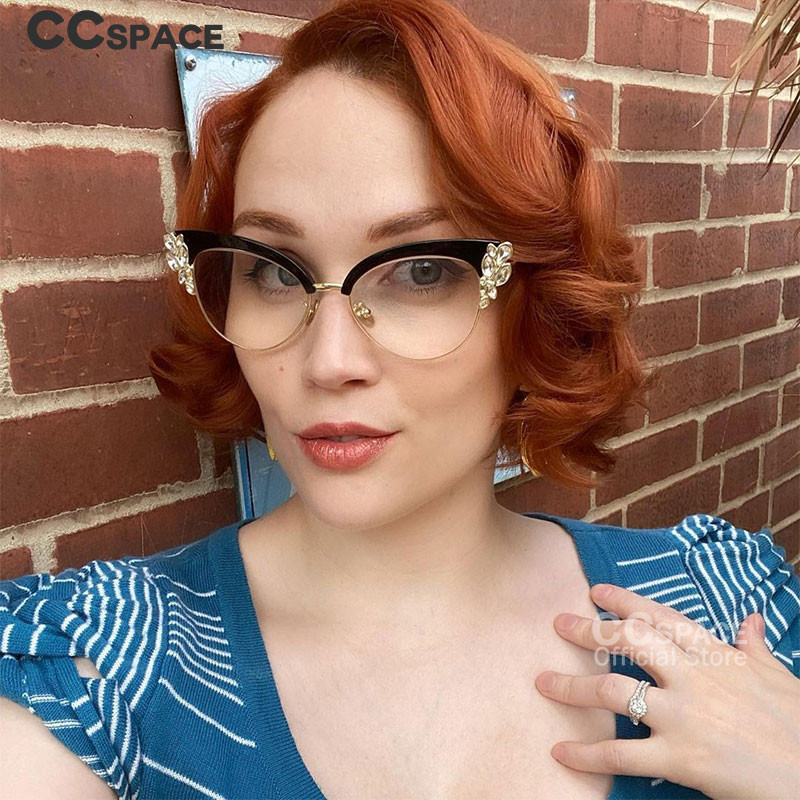 45120 Moteriški optiniai akinių rėmeliai katės akims blizgantys kalnų krištoliniai akmenys moterims prekės ženklo dizainerio akiniai, madingi akiniai