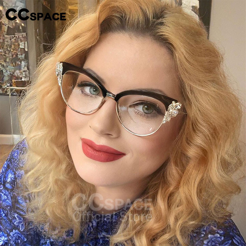 45120 Moteriški optiniai akinių rėmeliai katės akims blizgantys kalnų krištoliniai akmenys moterims prekės ženklo dizainerio akiniai, madingi akiniai