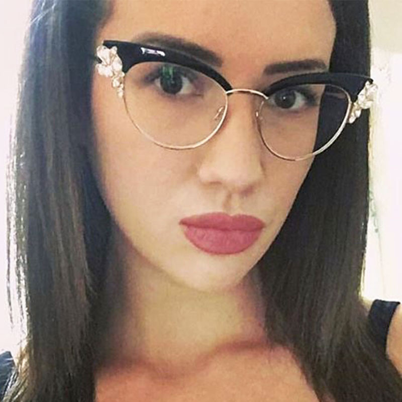 45120 Moteriški optiniai akinių rėmeliai katės akims blizgantys kalnų krištoliniai akmenys moterims prekės ženklo dizainerio akiniai, madingi akiniai