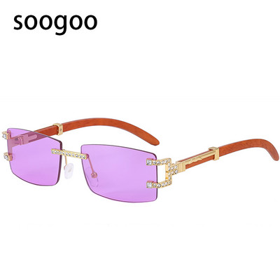 Ochelari de soare pătrați fără montură, retro 2022, ochelari de soare dreptunghiular de lux pentru bărbați, ochelari de soare vintage UV400