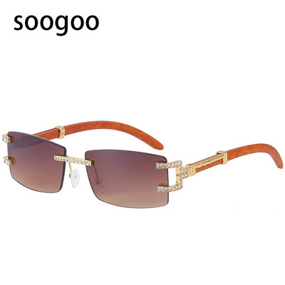 Ochelari de soare pătrați fără montură, retro 2022, ochelari de soare dreptunghiular de lux pentru bărbați, ochelari de soare vintage UV400