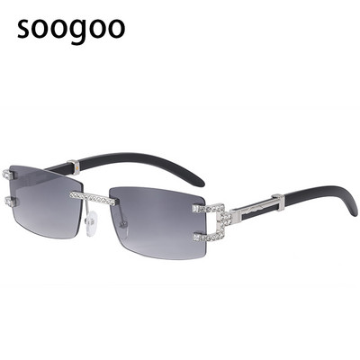 Ochelari de soare pătrați fără montură, retro 2022, ochelari de soare dreptunghiular de lux pentru bărbați, ochelari de soare vintage UV400